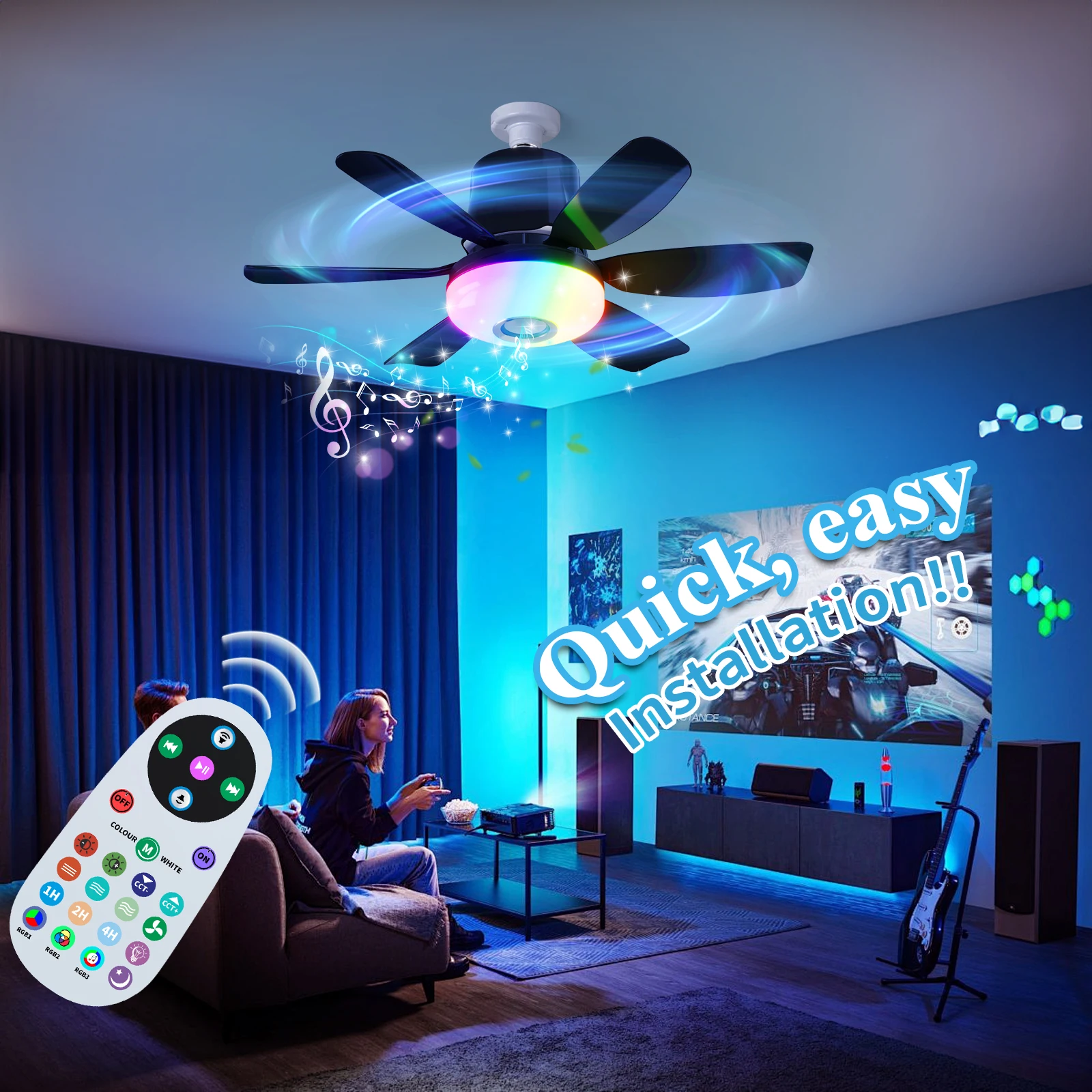 Rhythm Shading Regulation Decorative Modern Remote Control Bldc Best Music Smart Home Lights LED Ceiling Fans
Rhythm Shading Regulation Decorative Modern Remote Control Bldc Best Music Smart Home Lights LED Ceiling Fans
