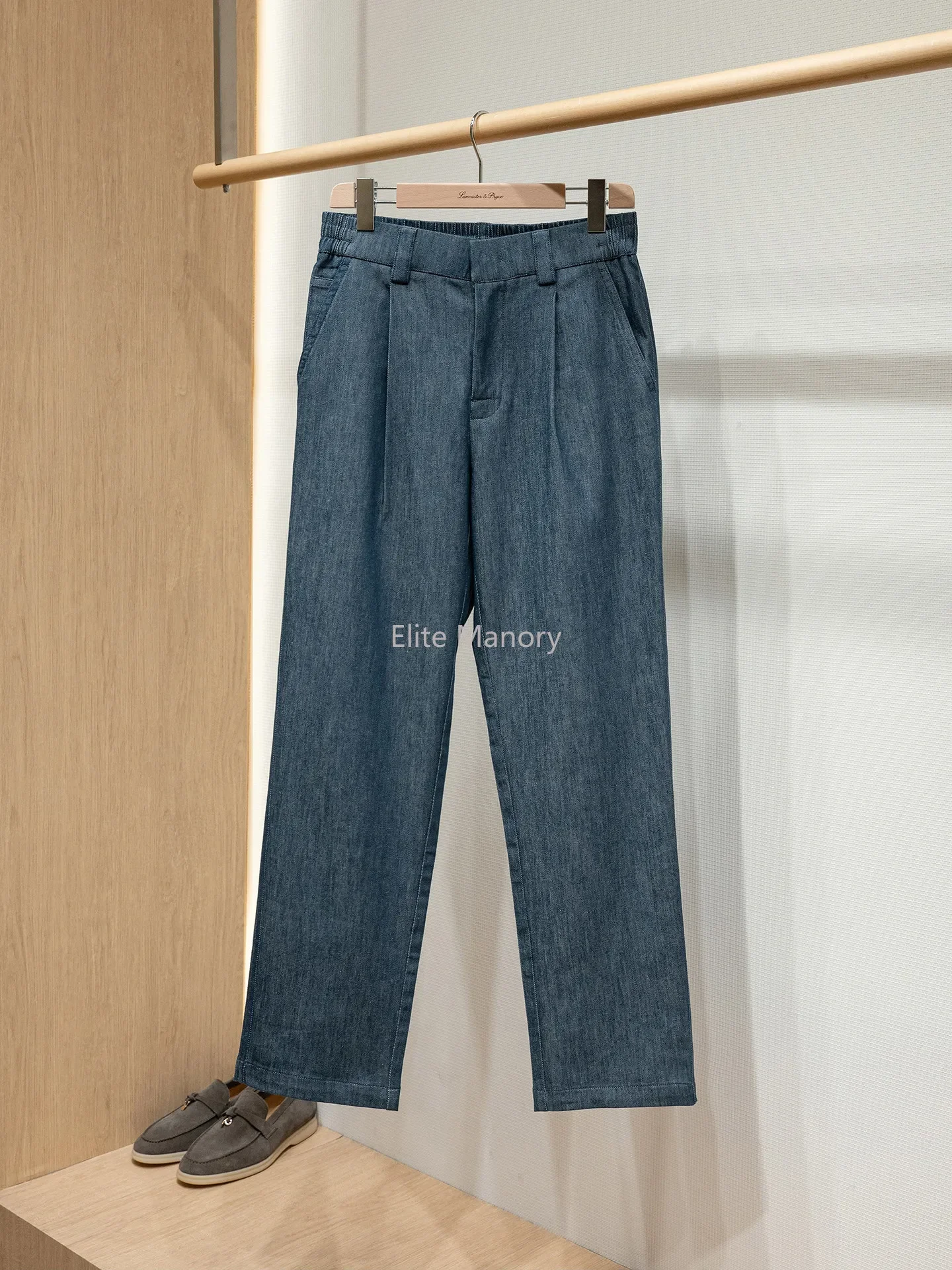 Custom-woven fabric vintage washed, men's elastic waist loose casual jeans
Custom-woven fabric vintage washed, men's elastic waist loose casual jeans
