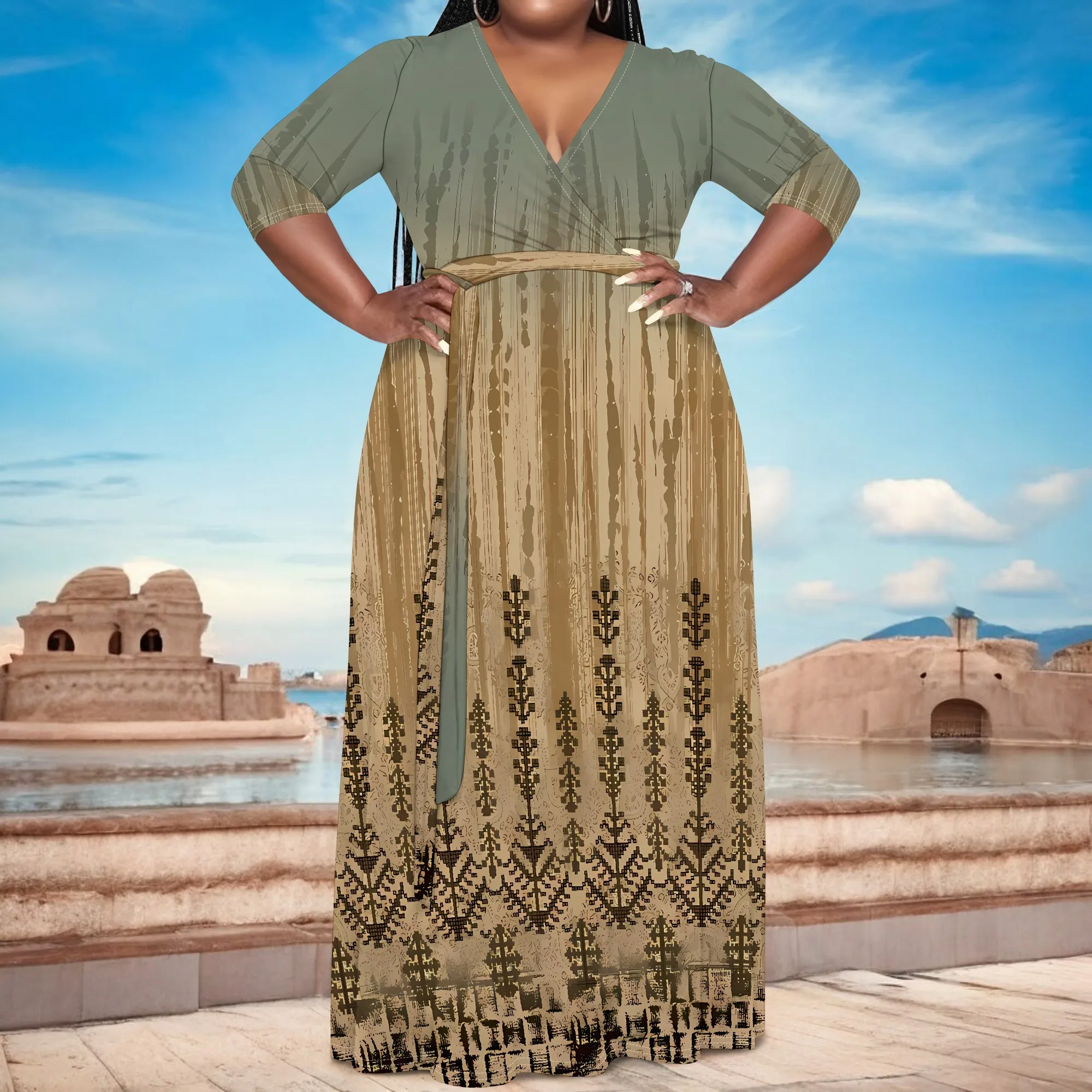Nupusa Plus Size Tribal Pattern Wrap Maxi Dress for Women 3/4 Sleeve Ethnic Style Long Dress
Nupusa Plus Size Tribal Pattern Wrap Maxi Dress for Women 3/4 Sleeve Ethnic Style Long Dress