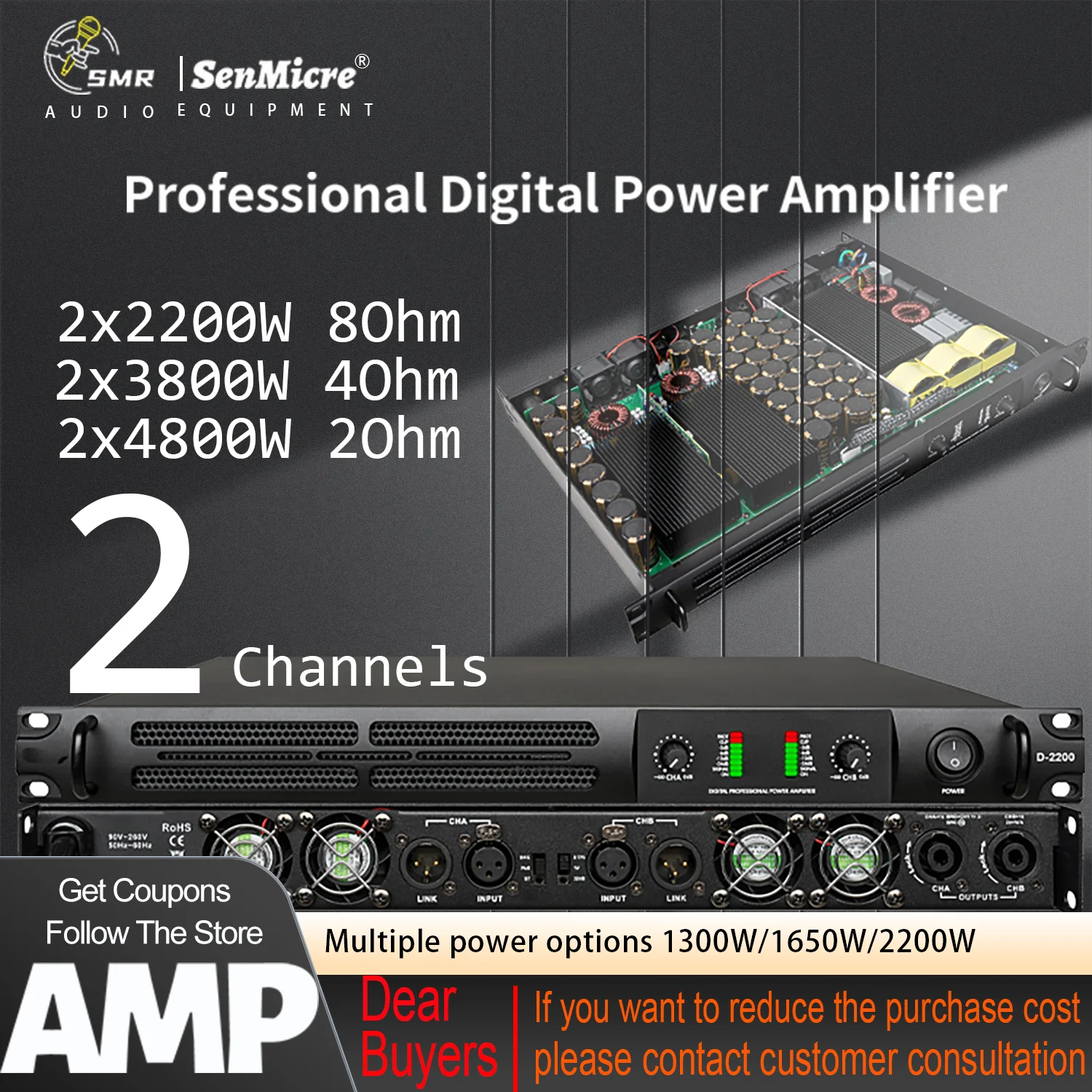 SenMicre D2200 2X2200W 8Ohm Professional Digital Power Amplifier 2 Channel Audio DJ Subwoofer Amplifier Line Array Speaker Amp
SenMicre D2200 2X2200W 8Ohm Professional Digital Power Amplifier 2 Channel Audio DJ Subwoofer Amplifier Line Array Speaker Amp