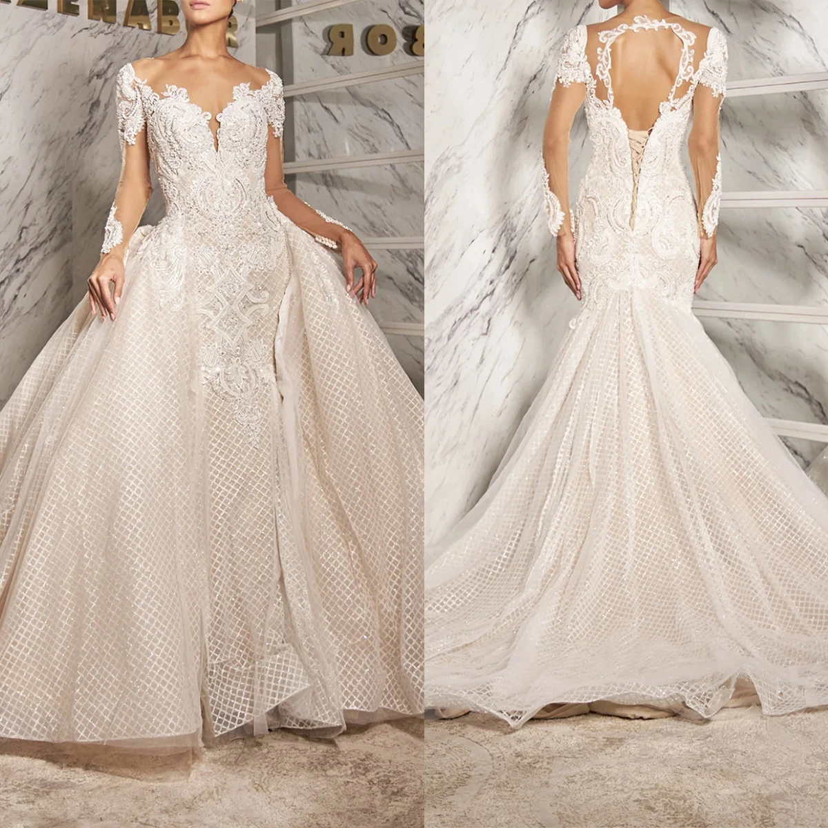 Elegant Mermaid Wedding Dresses Long Sleeves Beads Appliques Ball Bridal Gowns Customized Detachable Train Vestidos De Fiesta
Elegant Mermaid Wedding Dresses Long Sleeves Beads Appliques Ball Bridal Gowns Customized Detachable Train Vestidos De Fiesta