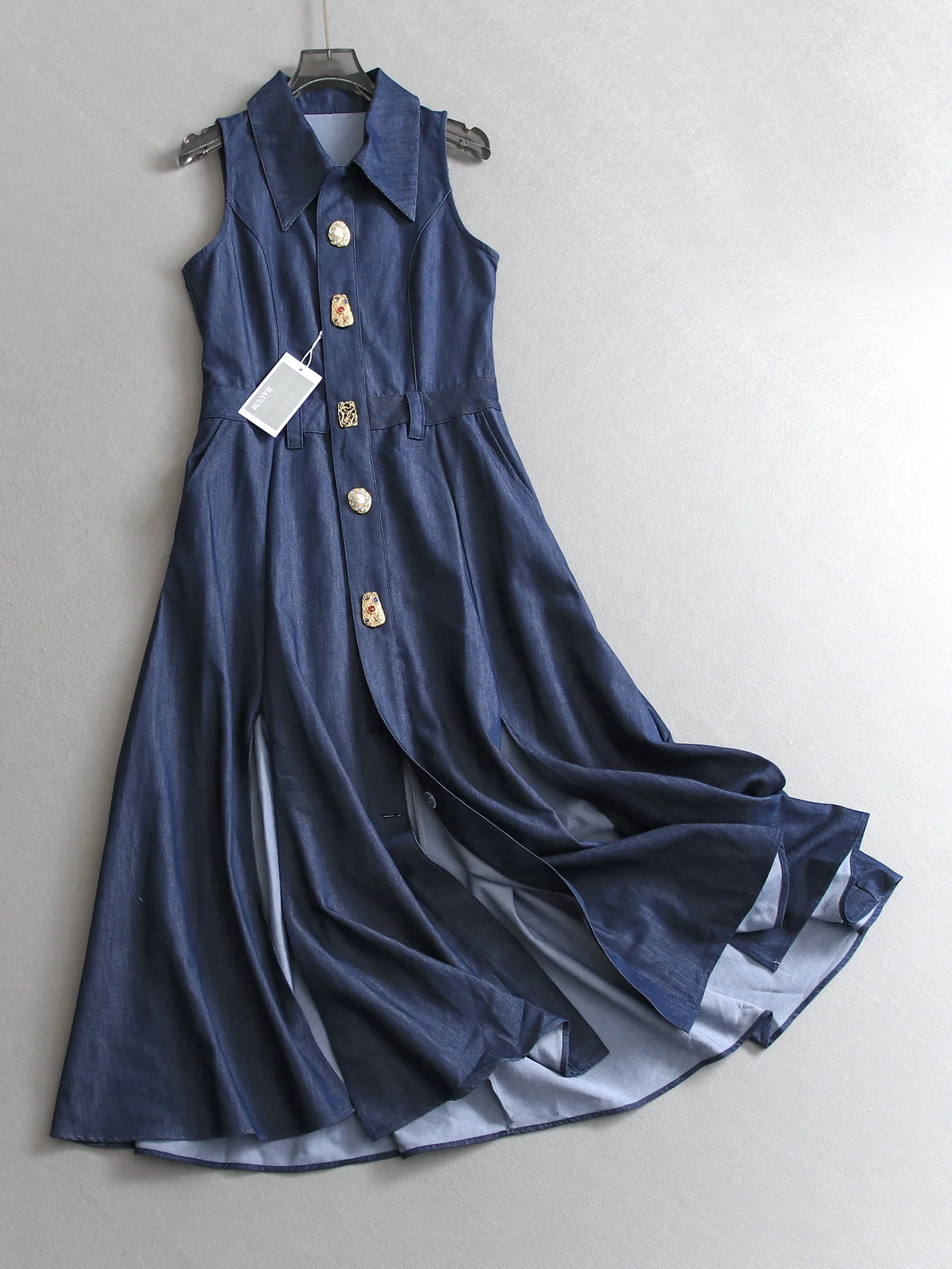 Deep Blue Slimming Waist Elegant Long Dress Commuter Versatile Sleeveless Collared Denim Skirt Women's Dress R813
Deep Blue Slimming Waist Elegant Long Dress Commuter Versatile Sleeveless Collared Denim Skirt Women's Dress R813