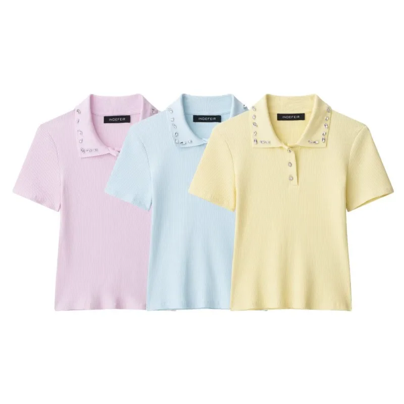 HipSeam Women Ribbed Polo Shirt Autumn Casual Short sleeved Jewel Collar Women's Top Simple Elastic Female Shirt & Blouses
HipSeam Women Ribbed Polo Shirt Autumn Casual Short sleeved Jewel Collar Women's Top Simple Elastic Female Shirt & Blouses