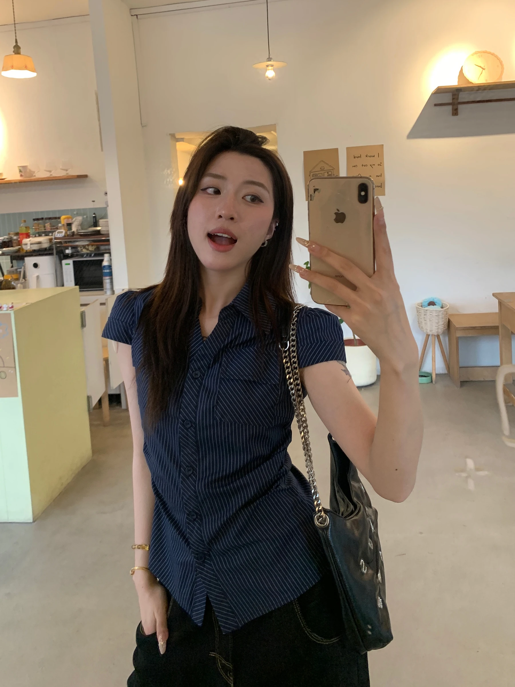 Muziyang Korean Plaid Collar Short Sleeve Women's Shirt Summer Pleated Waist Cinching Slimming Top Ins Style Cotton Blend
Muziyang Korean Plaid Collar Short Sleeve Women's Shirt Summer Pleated Waist Cinching Slimming Top Ins Style Cotton Blend