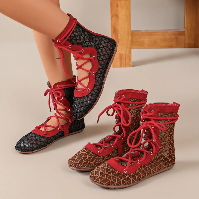 Fashion Women Woven Mesh Flat Sandals 2026 Summer New Hollow Out Round Toe Lace Up Female Shoes Comfort Outdoor Casual Sandals
Fashion Women Woven Mesh Flat Sandals 2026 Summer New Hollow Out Round Toe Lace Up Female Shoes Comfort Outdoor Casual Sandals
