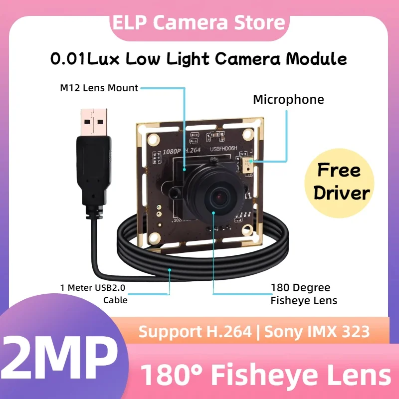 ELP 1080P 180degree fisheye Camera Module 2MP Wide Angle No Distortion lens IMX323 0.01Lux low illumination for Home Security
ELP 1080P 180degree fisheye Camera Module 2MP Wide Angle No Distortion lens IMX323 0.01Lux low illumination for Home Security