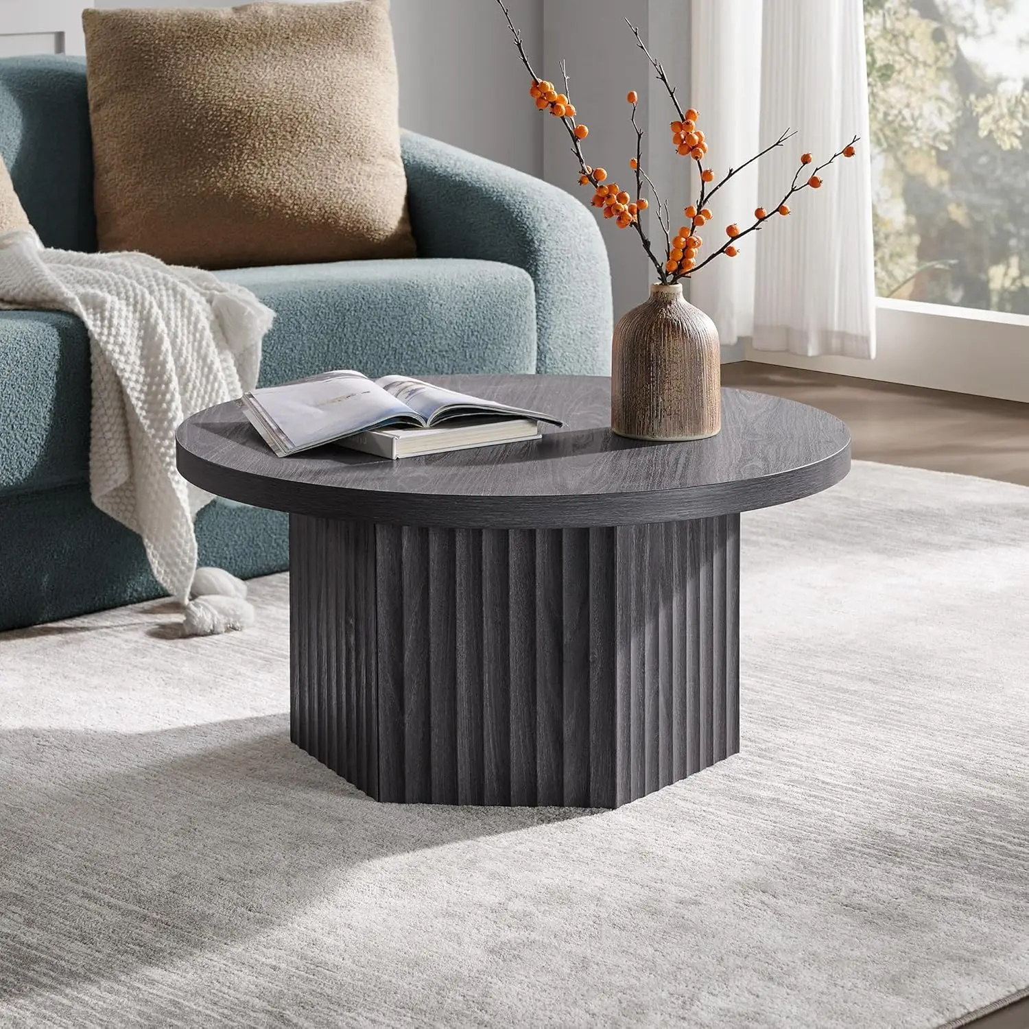 Round Fluted Coffee Table with Storage 32in Mid Century Modern Living Room Apartment Dark Grey, Customized
Round Fluted Coffee Table with Storage 32in Mid Century Modern Living Room Apartment Dark Grey, Customized