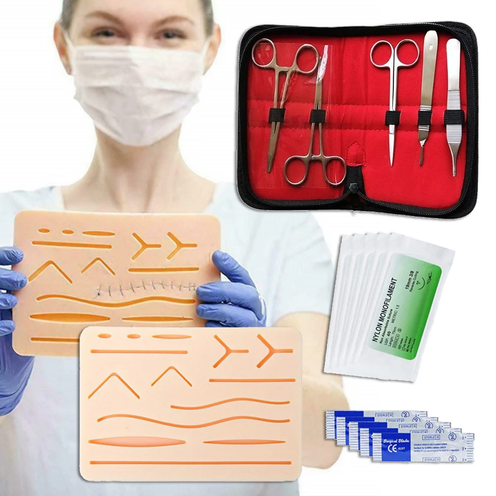 Комплект для наложения швов для студентов-медиков. Полный набор. Прочная подушечка для наложения швов с большими ранами и набор инструментов. Хирургическая кожа.
Комплект для наложения швов для студентов-медиков. Полный набор. Прочная подушечка для наложения швов с большими ранами и набор инструментов. Хирургическая кожа.