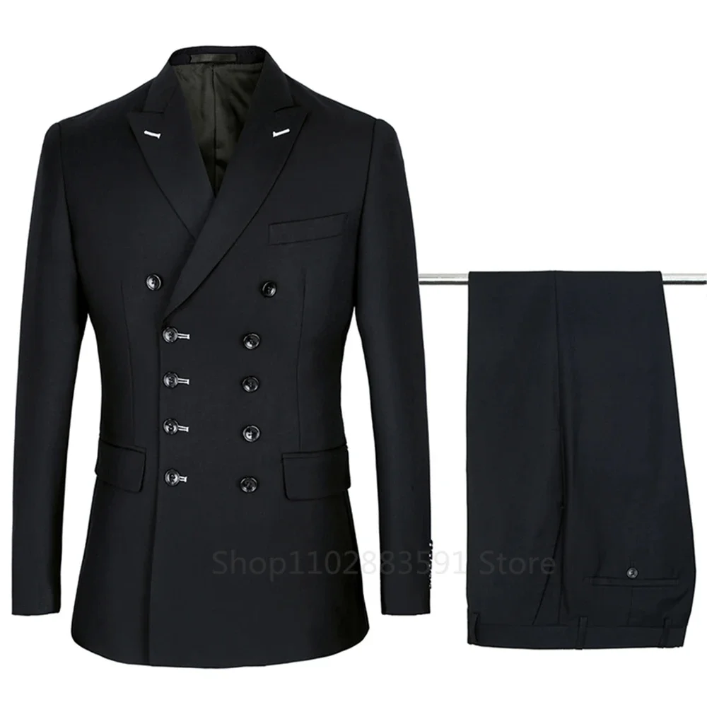 Men's black business double-breasted suit 2-piece set (jacket + trousers) classic button peak collar formal wear
Men's black business double-breasted suit 2-piece set (jacket + trousers) classic button peak collar formal wear