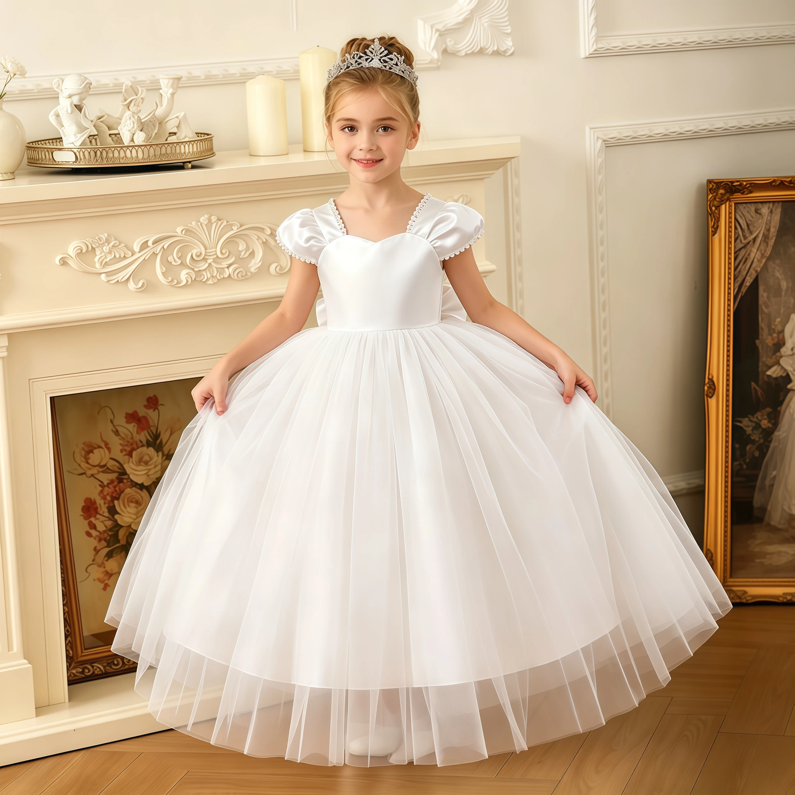 Children Girls Elegant Birthday Tulle Princess Dress Bow Wedding Party Gown For Kids Formal Evening White Pearls Bowknot Vestido
Children Girls Elegant Birthday Tulle Princess Dress Bow Wedding Party Gown For Kids Formal Evening White Pearls Bowknot Vestido