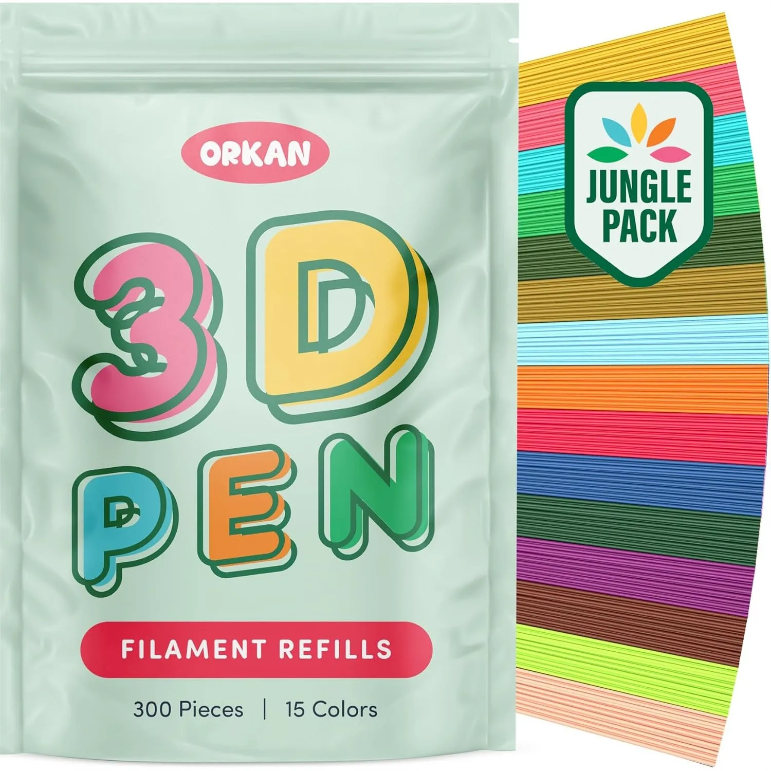 300 PCL 3D Pen Filament Refills, 15 Jungle Colors, 6" x 2.5mm Strands for Kids
300 PCL 3D Pen Filament Refills, 15 Jungle Colors, 6" x 2.5mm Strands for Kids