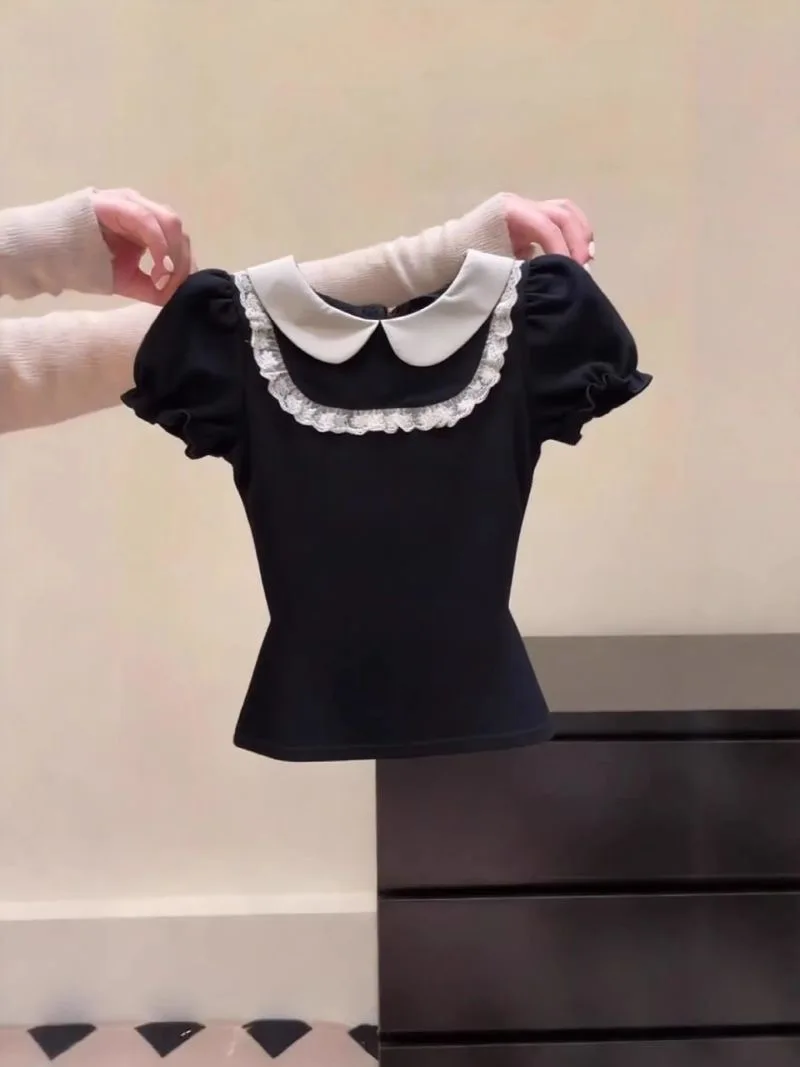 French Style Doll Collar Lace Trim Splice Bubble Sleeve T-Shirt Women's Short Sleeve Top Sweet Color Collision New Summer
French Style Doll Collar Lace Trim Splice Bubble Sleeve T-Shirt Women's Short Sleeve Top Sweet Color Collision New Summer