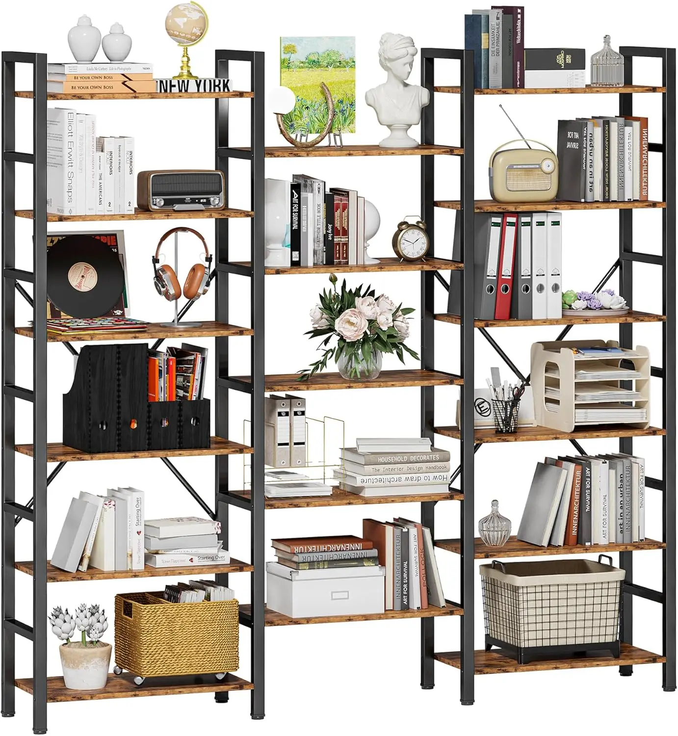 Bookshelves 6 Tiers Triple Wide Industrial Bookshelf, Large Etagere Bookshelf Open Display Shelves with Metal Frame
Bookshelves 6 Tiers Triple Wide Industrial Bookshelf, Large Etagere Bookshelf Open Display Shelves with Metal Frame