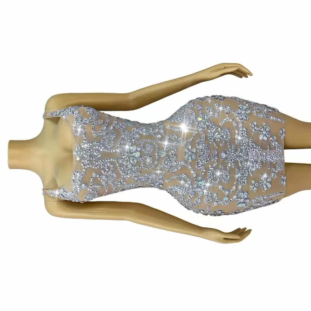 Gowns Birthday Party Performance Stage Costume Silver Rhinestones Designer Mini Dress Women Sexy Mesh Backless Luxury Evening
Gowns Birthday Party Performance Stage Costume Silver Rhinestones Designer Mini Dress Women Sexy Mesh Backless Luxury Evening