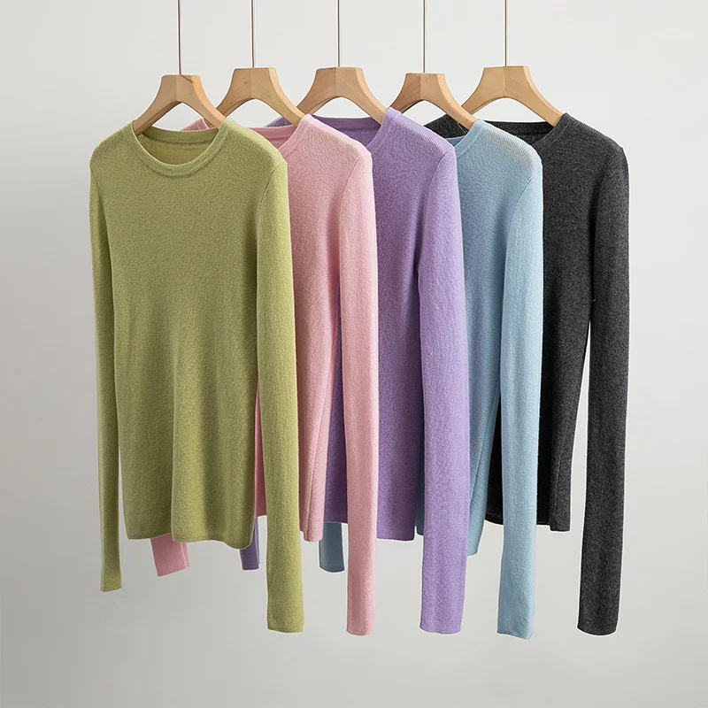 Autumn Women 100% Pure Wool Sweater Women Thin Round Neck Long Sleeved Knit Bottom Sweaters
Autumn Women 100% Pure Wool Sweater Women Thin Round Neck Long Sleeved Knit Bottom Sweaters