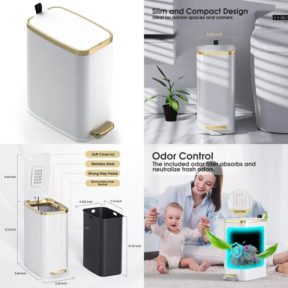 Мусорный бак из нержавеющей стали емкостью 5 л с мягким закрыванием и ступенчатой педалью для компактных помещений: идеально подходит для ванной комнаты, офиса и гостиной.
Мусорный бак из нержавеющей стали емкостью 5 л с мягким закрыванием и ступенчатой педалью для компактных помещений: идеально подходит для ванной комнаты, офиса и гостиной.