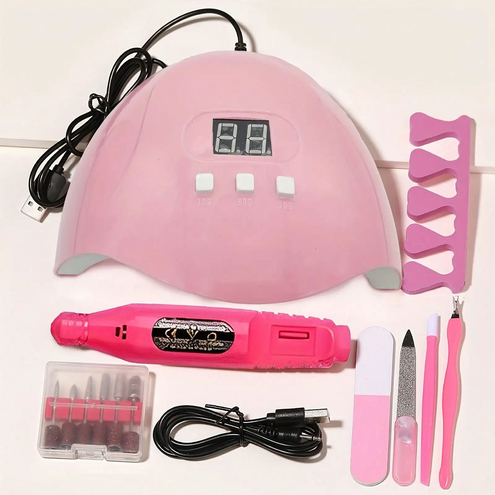 7-In-1 Nail Art Tool Set With Nail Lamp, Glue Drying Machine, Nail Polisher, Dead Skin Fork, Dead Skin Push, Finger Divider - Stainless Steel Kit For Professional Nail Artists
7-In-1 Nail Art Tool Set With Nail Lamp, Glue Drying Machine, Nail Polisher, Dead Skin Fork, Dead Skin Push, Finger Divider - Stainless Steel Kit For Professional Nail Artists