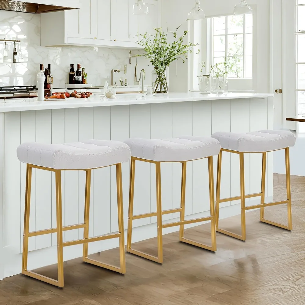 White & Gold Counter Height Bar Stools Set of 3 for Kitchen Counter Modern Backless Barstools with Upholstered Faux Leather Seat
White & Gold Counter Height Bar Stools Set of 3 for Kitchen Counter Modern Backless Barstools with Upholstered Faux Leather Seat