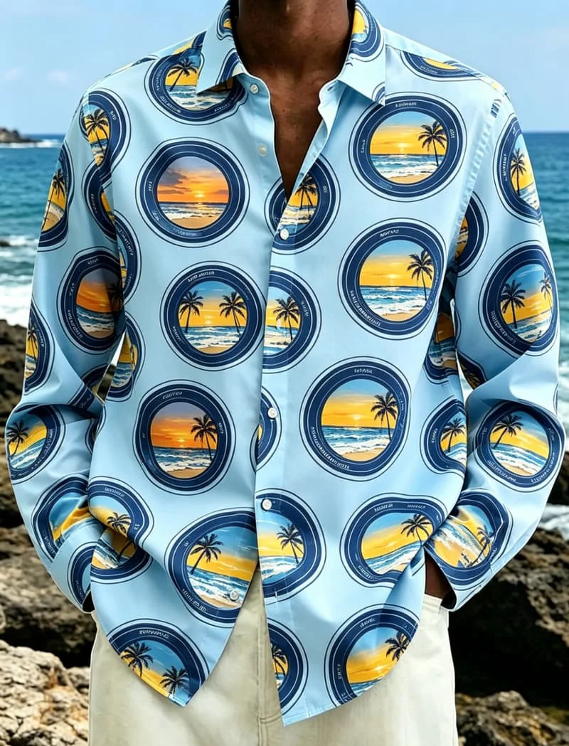 Tropical and Coastal Theme Illustration Printed Long Sleeve Shirt for Men's Casual Shirt, Playful and Holiday Style Charm
Tropical and Coastal Theme Illustration Printed Long Sleeve Shirt for Men's Casual Shirt, Playful and Holiday Style Charm