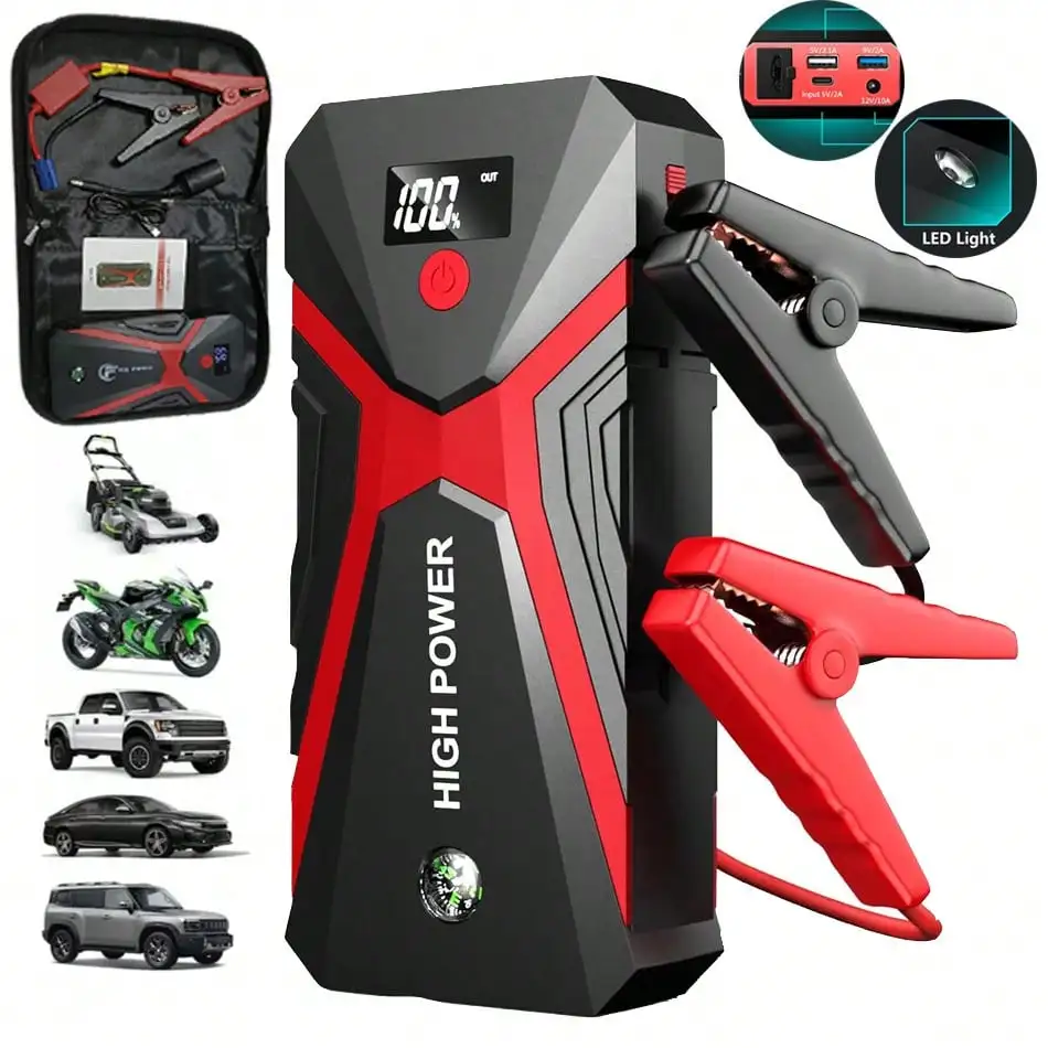 12V 3000A Portable Car Jump Starter with LED Light & USB Charging
12V 3000A Portable Car Jump Starter with LED Light & USB Charging