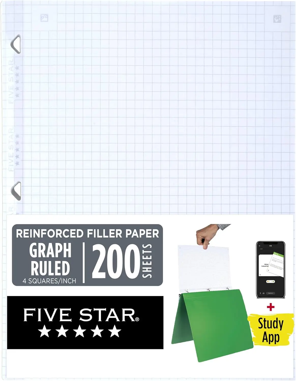 Graph Ruled Loose Leaf Paper 8.5x11 with Study App, Reinforced Filler Paper 200 Sheets for College
Graph Ruled Loose Leaf Paper 8.5x11 with Study App, Reinforced Filler Paper 200 Sheets for College