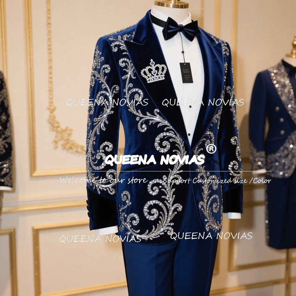 Sparkling Beaded Crystals Suits Men 2 Pieces Sets Single Breasted Costume Homme Party Blazers Customized Groom Wedding Tuxedos
Sparkling Beaded Crystals Suits Men 2 Pieces Sets Single Breasted Costume Homme Party Blazers Customized Groom Wedding Tuxedos
