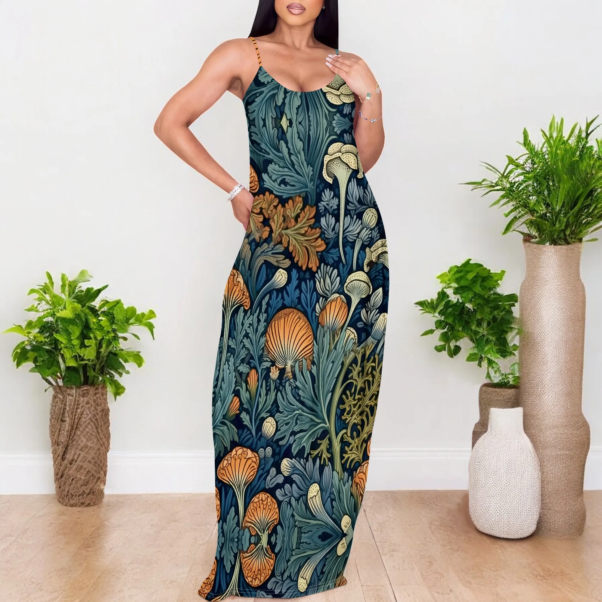 Women's Vintage mushroom Maxi Dress Boho Spaghetti Strap V-Neck Loose Dress with Pockets for Holiday Vacation Wear
Women's Vintage mushroom Maxi Dress Boho Spaghetti Strap V-Neck Loose Dress with Pockets for Holiday Vacation Wear