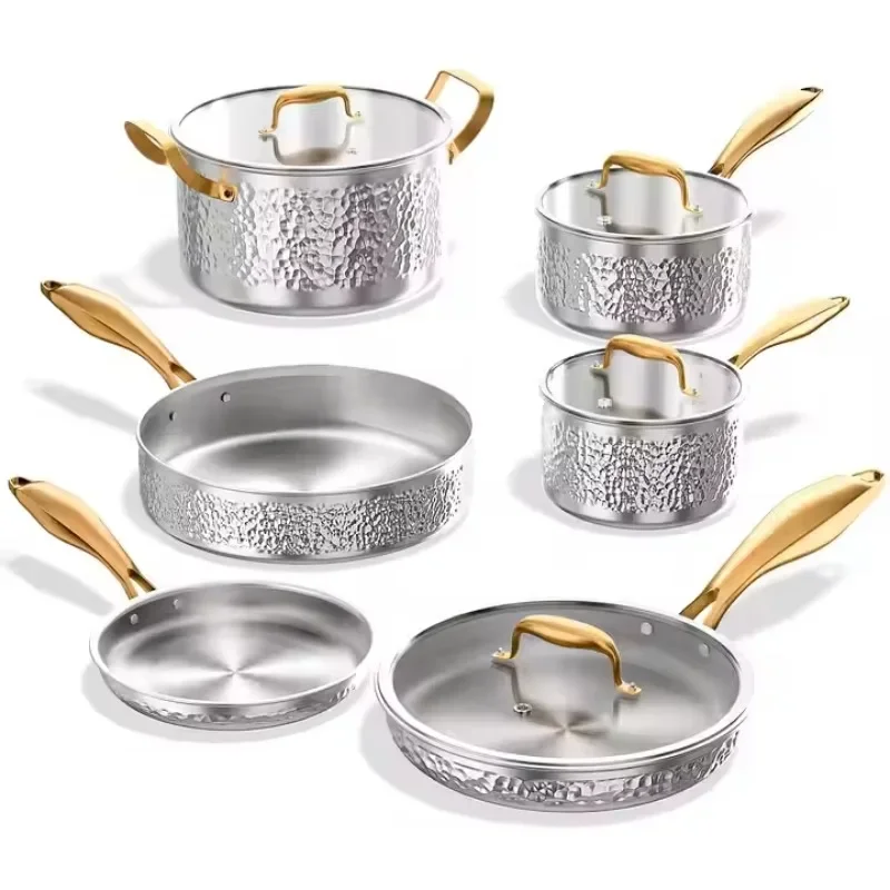 3-Layer 304 Stainless Steel Non-Stick Hammer Cookware Set 10 pcs Household Kitchen Uncoated Soup Pot
3-Layer 304 Stainless Steel Non-Stick Hammer Cookware Set 10 pcs Household Kitchen Uncoated Soup Pot