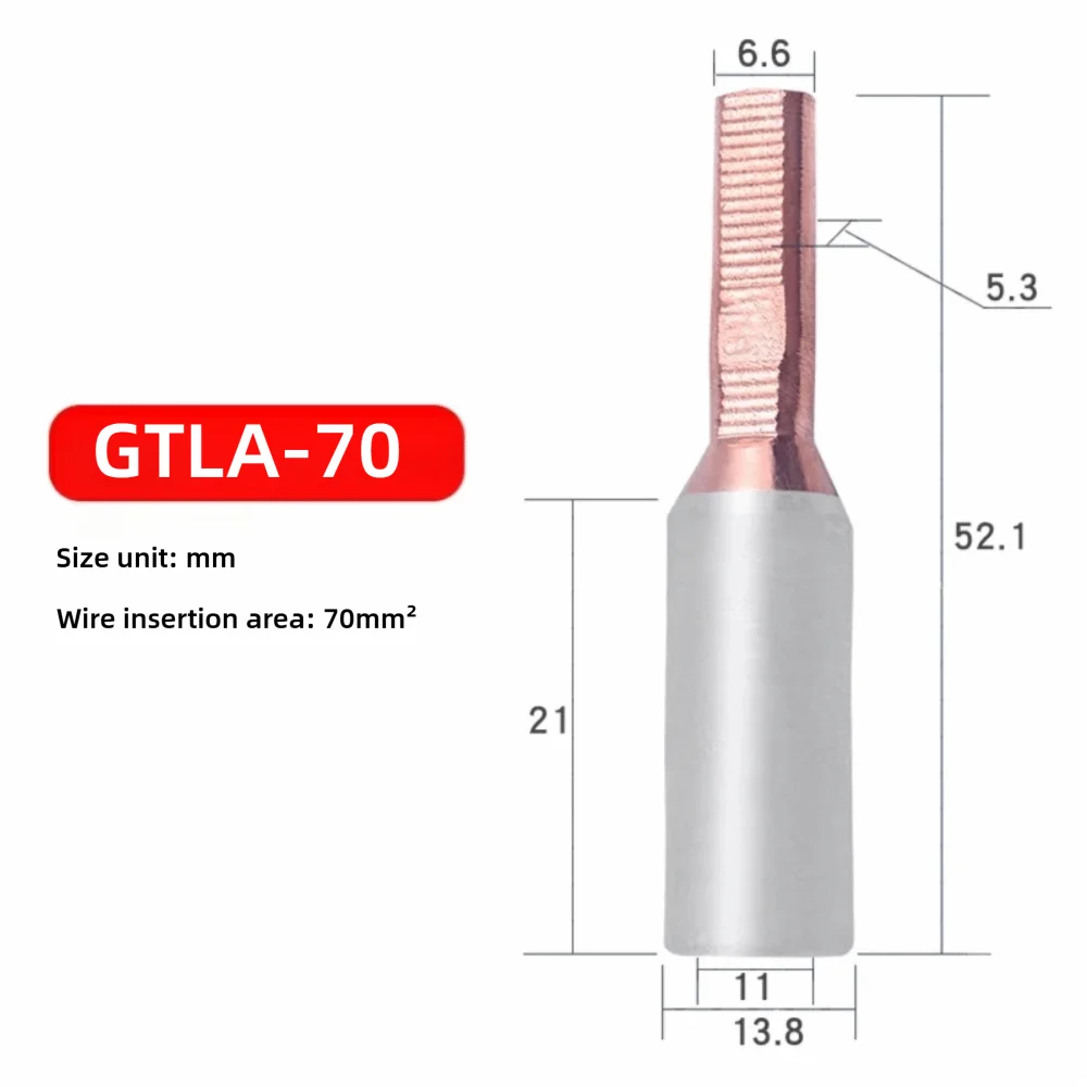 Cable Pin Copper Aluminum GTLA Terminal 10-70mm2 Small Electric Meter Box Terminal Cable Pin Binding Post Wire Connection
Cable Pin Copper Aluminum GTLA Terminal 10-70mm2 Small Electric Meter Box Terminal Cable Pin Binding Post Wire Connection