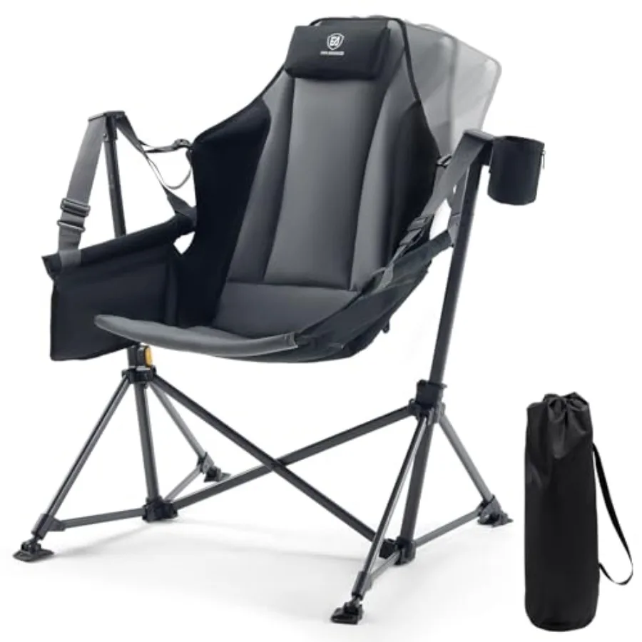 Camping chair: padded oversized hammock-style heavy-duty black fabric compact folding design with multi-storage pockets portabl
Camping chair: padded oversized hammock-style heavy-duty black fabric compact folding design with multi-storage pockets portabl