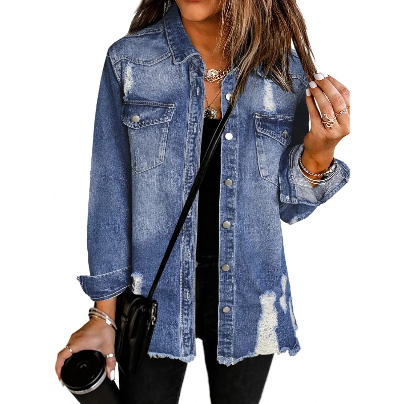 Women's Oversized Denim Casual Long Sleeve Denim Shirts Distressed Jeans 2025 Spring Outfits
Women's Oversized Denim Casual Long Sleeve Denim Shirts Distressed Jeans 2025 Spring Outfits