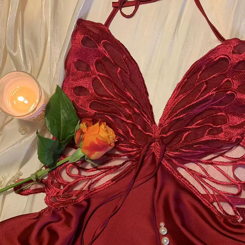 Sexy Suspender Nightgown Home Dressing Gown Patchwork Butterfly Lace Backless Nightdress Lingerie Sleepwear Satin Loungewear
Sexy Suspender Nightgown Home Dressing Gown Patchwork Butterfly Lace Backless Nightdress Lingerie Sleepwear Satin Loungewear