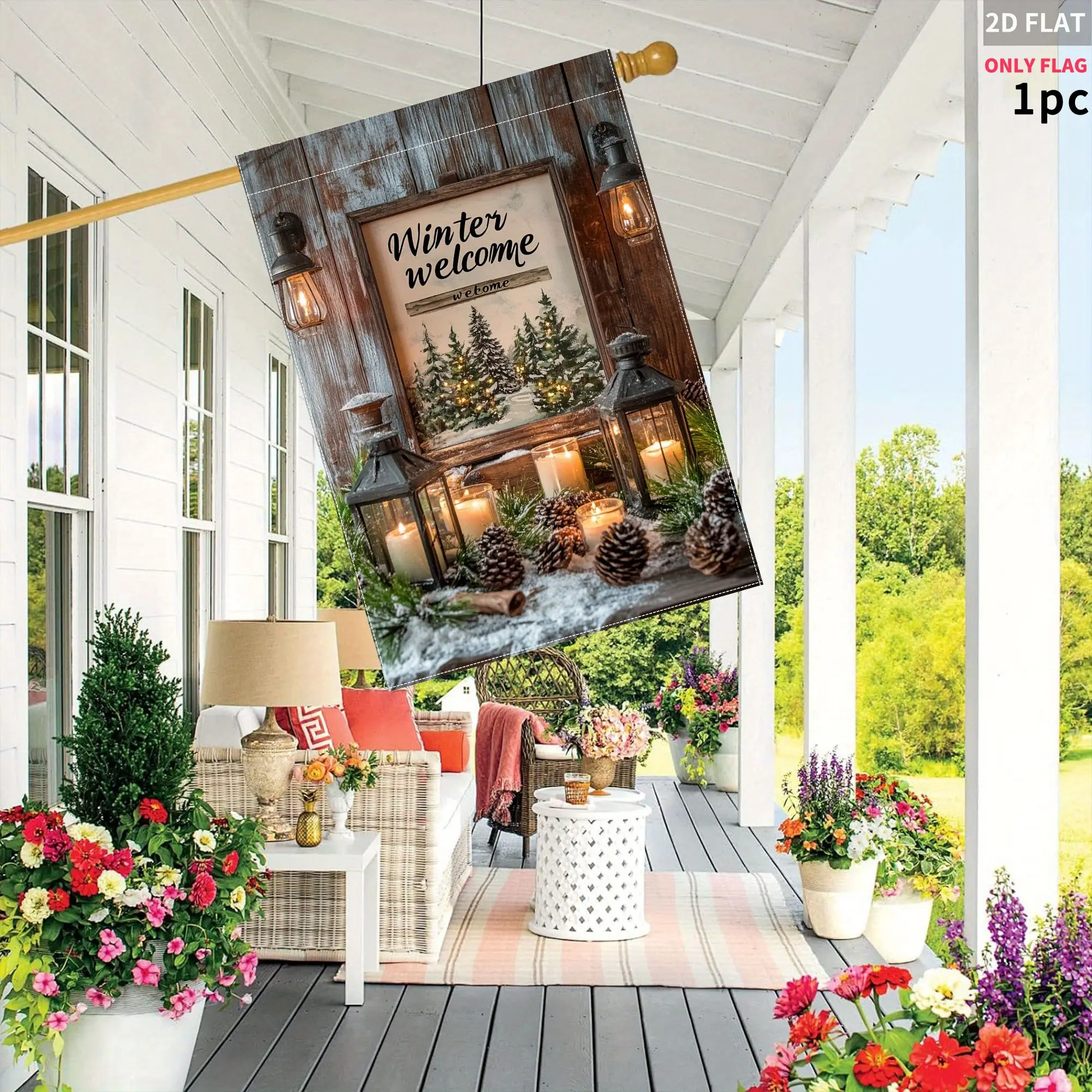 2D FLAT 1pc Double-Sided Garden flag Winter Welcome Lanterns Pine Trees Snow 28x40 Inch Polyester(Pole Not Included)
2D FLAT 1pc Double-Sided Garden flag Winter Welcome Lanterns Pine Trees Snow 28x40 Inch Polyester(Pole Not Included)