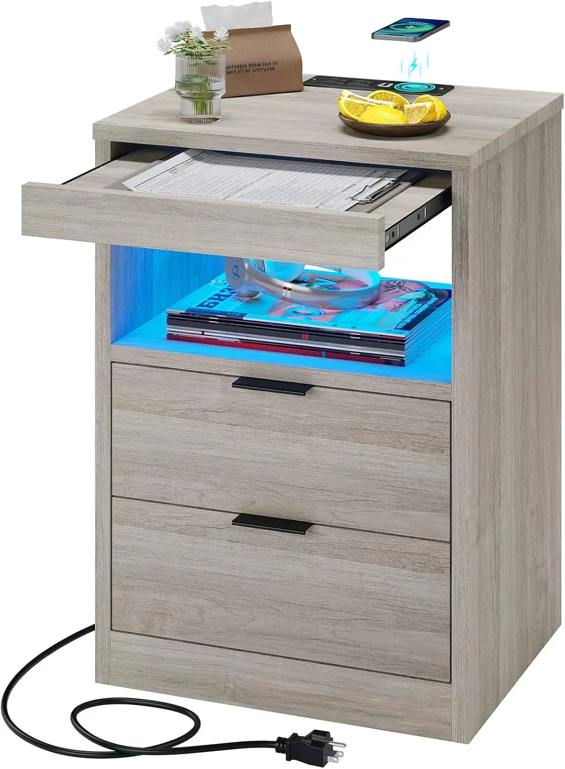 LED Nightstand with Wireless Charging Station, Farmhouse Nightstand with LED Light, Rustic End Table Side Table with Drawers, Pu
LED Nightstand with Wireless Charging Station, Farmhouse Nightstand with LED Light, Rustic End Table Side Table with Drawers, Pu