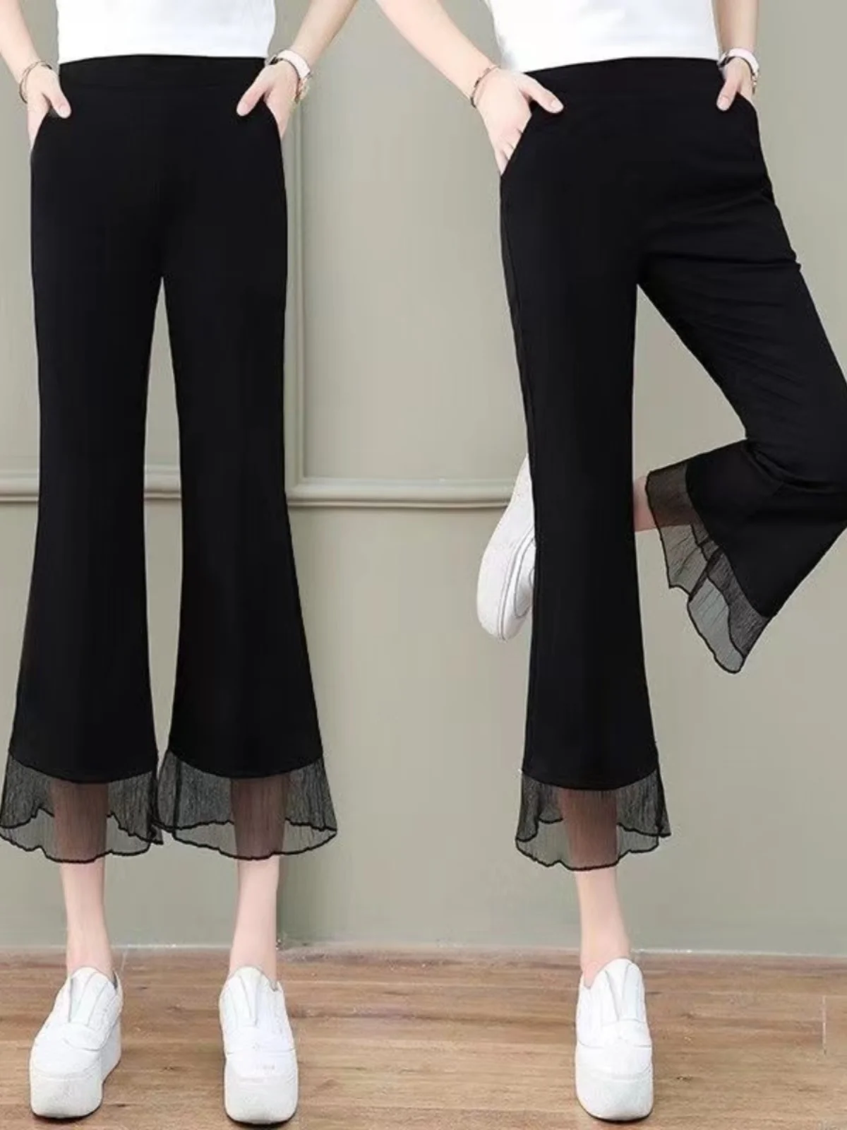 Повседневные женские брюки-клеш с зауженным кроем, летние, тонкие, укороченные, маленькие размеры, для девушек, новинка 2024, с эластичным поясом, облегающие, летние
Повседневные женские брюки-клеш с зауженным кроем, летние, тонкие, укороченные, маленькие размеры, для девушек, новинка 2024, с эластичным поясом, облегающие, летние