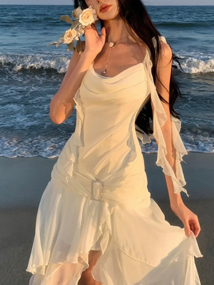Women's Elegant Backless Sexy Slip Dresses Summer New Fashion Asymmetrical Ruffles Holiday Beach Party Club Split Long Dress
Women's Elegant Backless Sexy Slip Dresses Summer New Fashion Asymmetrical Ruffles Holiday Beach Party Club Split Long Dress