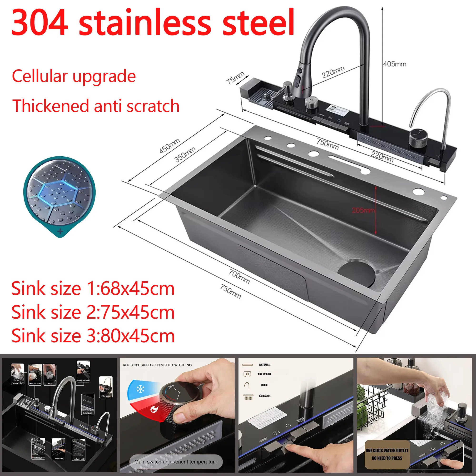 304 Stainless Steel Waterfall Kitchen Sink Large Single Slot Integrated Digital Display Faucet Set Soap Dispenser Cup Washer
304 Stainless Steel Waterfall Kitchen Sink Large Single Slot Integrated Digital Display Faucet Set Soap Dispenser Cup Washer