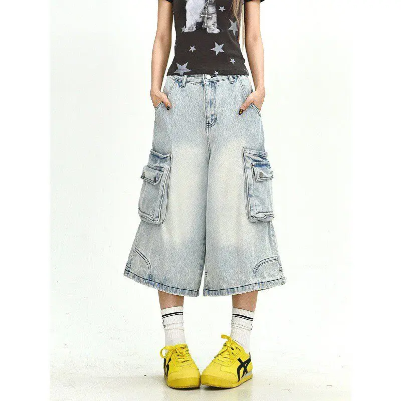 Summer New Women's Loose BF Street Retro Wide Leg Jeans Shorts with Big Pockets Denim Mid-Length Pants Casual Trousers
Summer New Women's Loose BF Street Retro Wide Leg Jeans Shorts with Big Pockets Denim Mid-Length Pants Casual Trousers