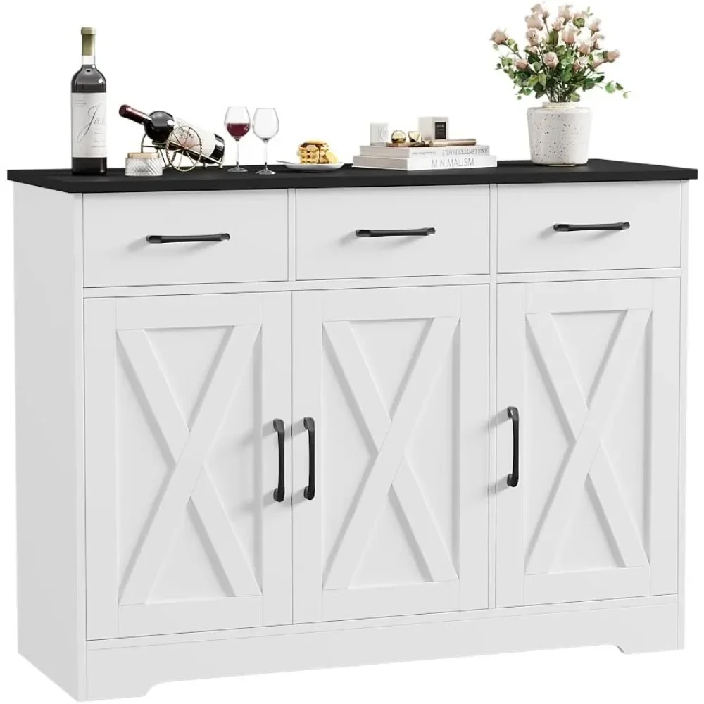 Modern Farmhouse Buffet Sideboard , Barn Doors Storage Cabinet , Wood Bar with Storage for Dining Room, Kitchen, White/Black
Modern Farmhouse Buffet Sideboard , Barn Doors Storage Cabinet , Wood Bar with Storage for Dining Room, Kitchen, White/Black