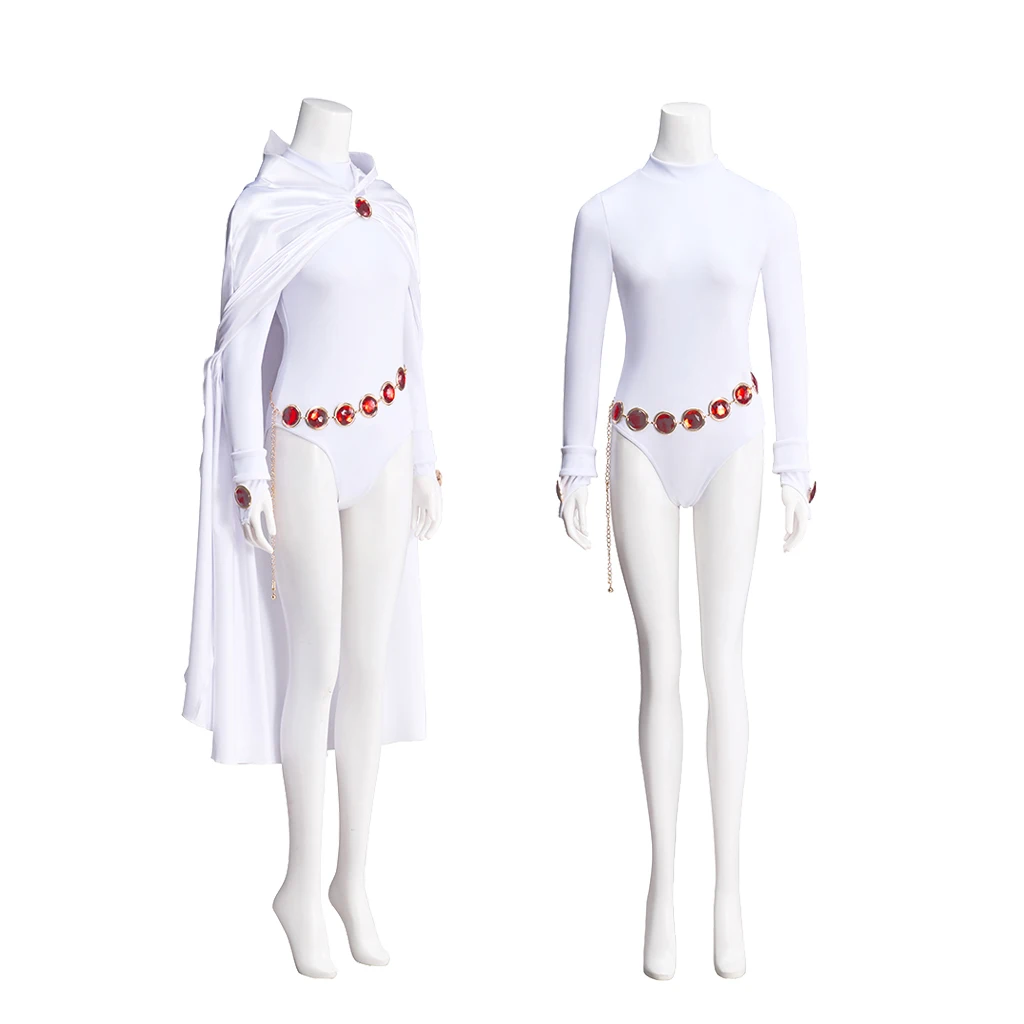 Raven Cosplay Costume Women White Bodysuit Hooded Cloak Cape With Waist Chain Halloween Party Disguise Jumpsuit Outfit
Raven Cosplay Costume Women White Bodysuit Hooded Cloak Cape With Waist Chain Halloween Party Disguise Jumpsuit Outfit