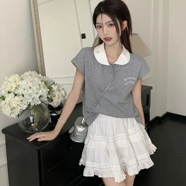 2024 Summer New Fashion Two Piece Skirt Sets Simple Casual Sweet Girls Short Sleeve Turn Down Collar T-shirt + A Line Mini Skirt
2024 Summer New Fashion Two Piece Skirt Sets Simple Casual Sweet Girls Short Sleeve Turn Down Collar T-shirt + A Line Mini Skirt