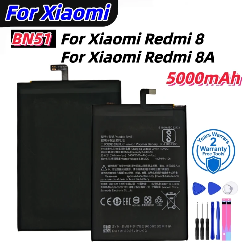 Brand New BN51 5000mAh Battery For Xiaomi Redmi 8 Redmi 8A Redmi8 High Quality Phone Replacement Batteries +Tools
Brand New BN51 5000mAh Battery For Xiaomi Redmi 8 Redmi 8A Redmi8 High Quality Phone Replacement Batteries +Tools