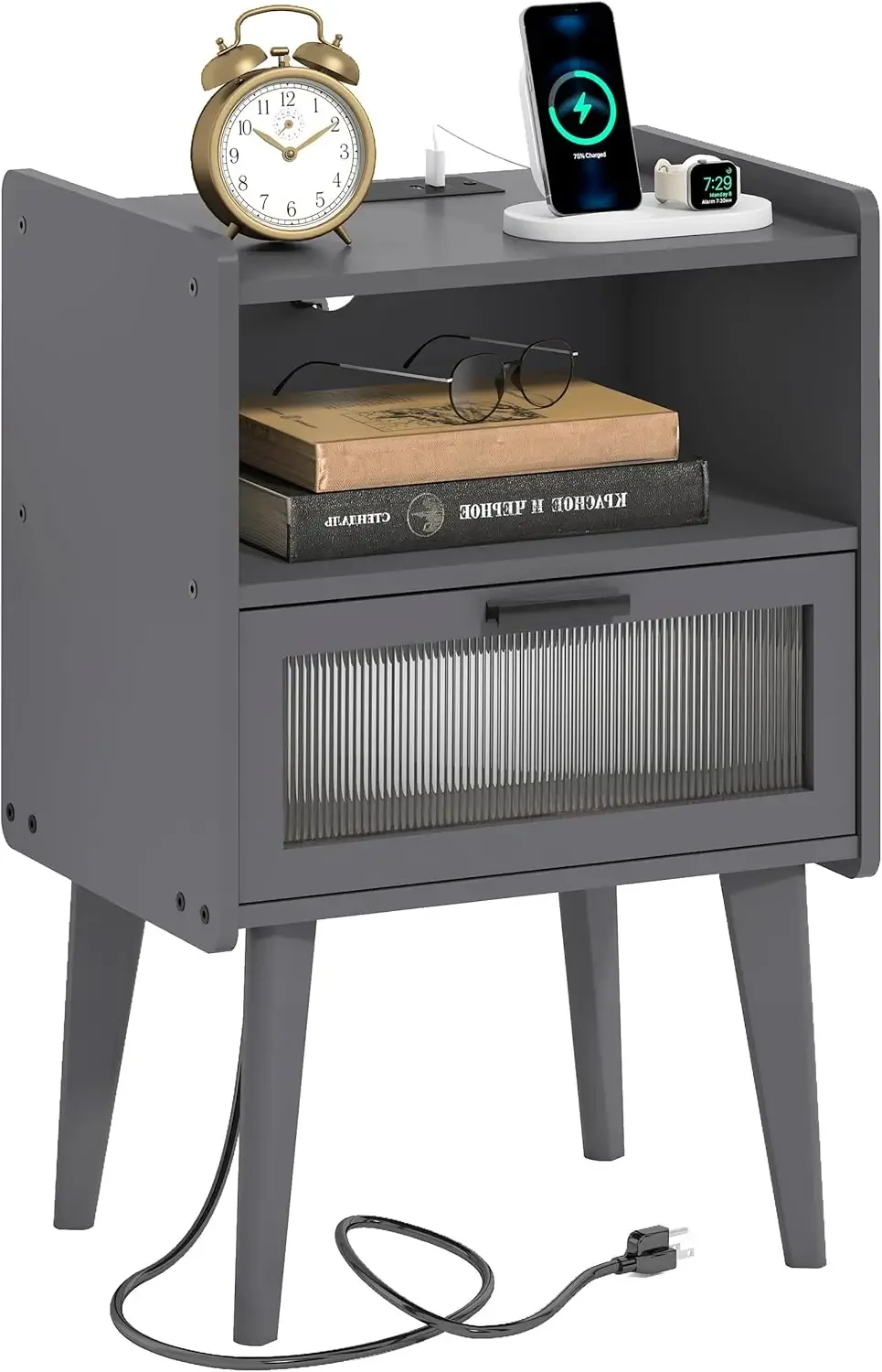 Charging Station, Bedside Tables Grey End Table Side Table with 2 Tiers Storage Space, for Bedroom Living Room CAMLBZ07ZE
Charging Station, Bedside Tables Grey End Table Side Table with 2 Tiers Storage Space, for Bedroom Living Room CAMLBZ07ZE