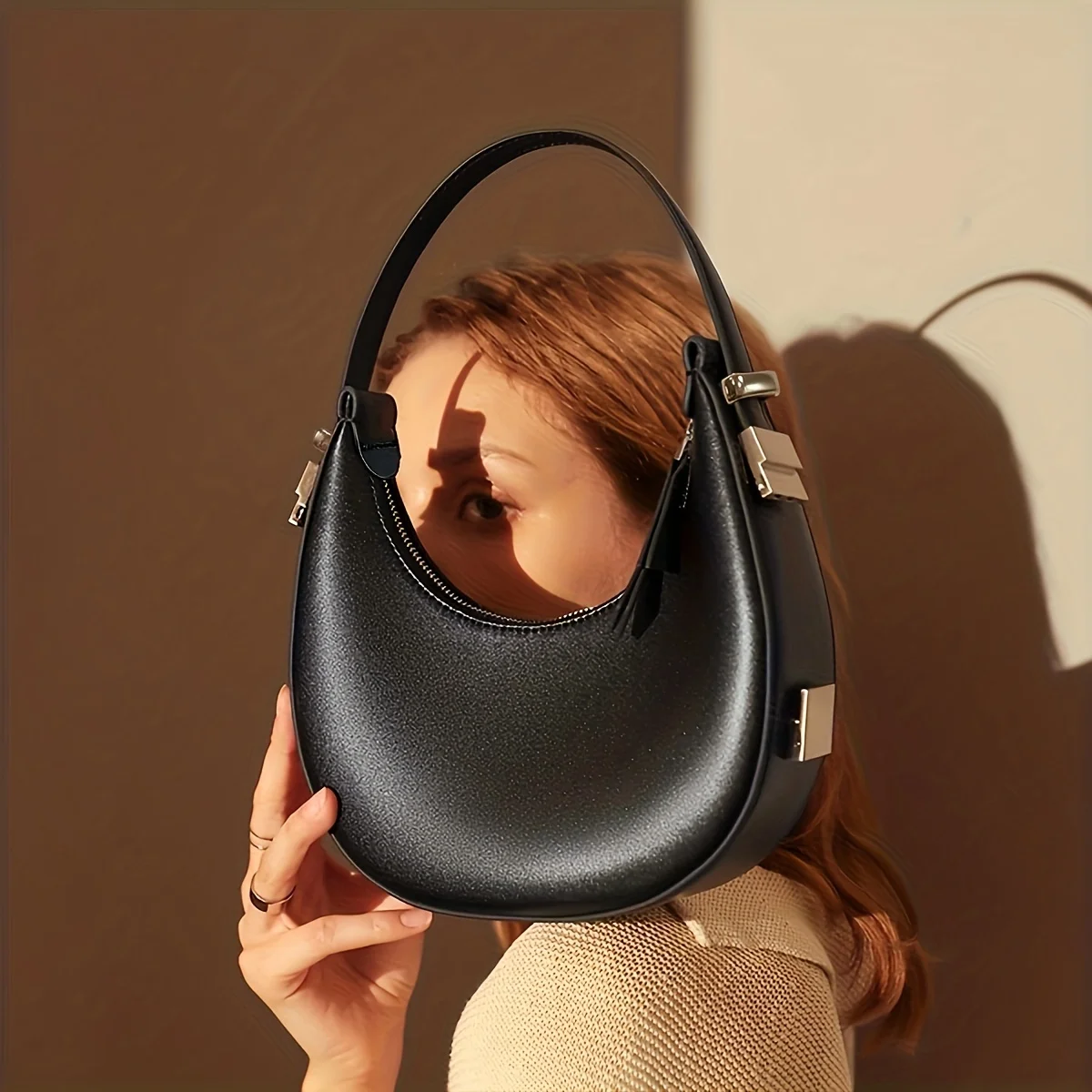 Stylish Simple Crescent Bag, Zipper Shoulder Bag, Faux Leather Solid Color Purse
Stylish Simple Crescent Bag, Zipper Shoulder Bag, Faux Leather Solid Color Purse