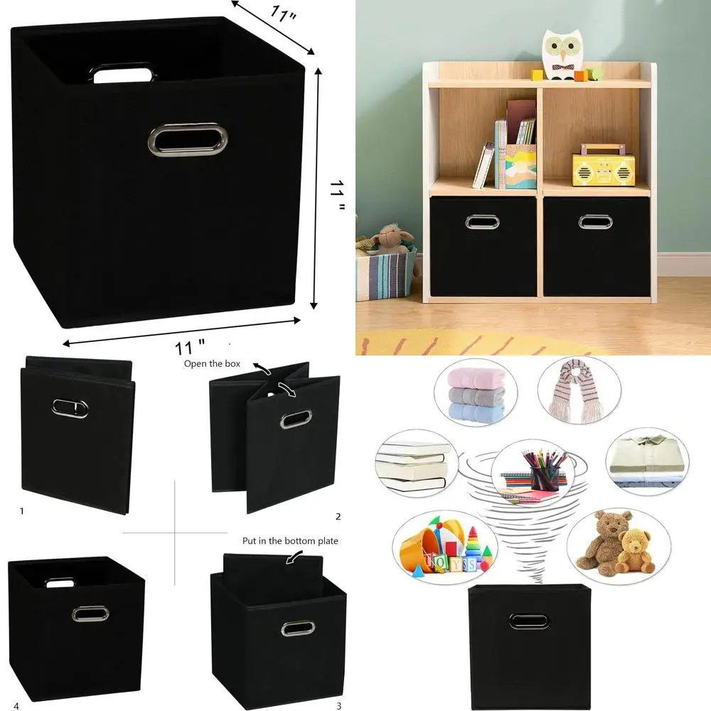 Set of 10 Foldable Fabric Storage Cubes with Dual Handles for Home and Bedroom Organization (Black)
Set of 10 Foldable Fabric Storage Cubes with Dual Handles for Home and Bedroom Organization (Black)