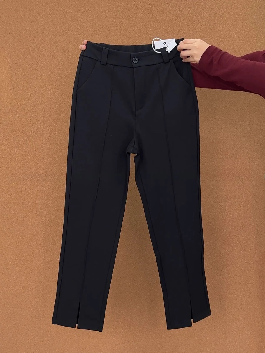High Waist Straight Leg Women's Pants Bla Slit Elastic Waist Slimming Drapey Nine-Tenths Lengthened Cigarette Pants
High Waist Straight Leg Women's Pants Bla Slit Elastic Waist Slimming Drapey Nine-Tenths Lengthened Cigarette Pants