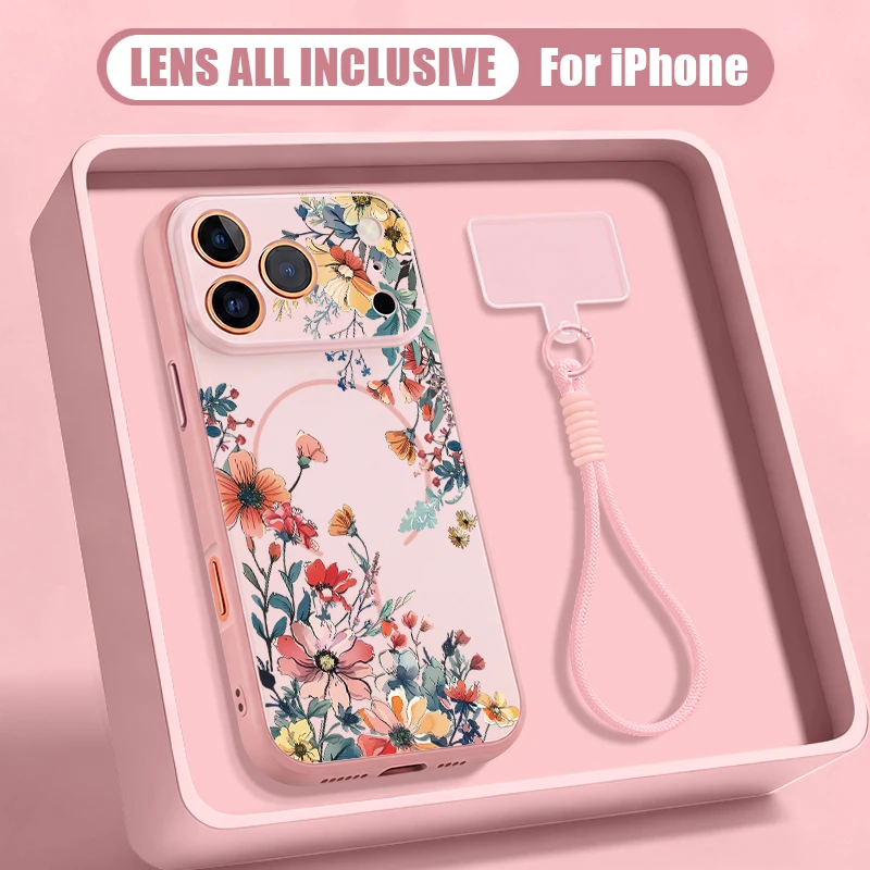 Colorful Flowers Magnetic Lanyard Phone Case For iPhone 17 ProMax 16 15 14 13 Pro Max For Magsafe Wireless Charge Hard PC Cover
Colorful Flowers Magnetic Lanyard Phone Case For iPhone 17 ProMax 16 15 14 13 Pro Max For Magsafe Wireless Charge Hard PC Cover