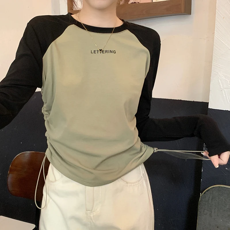 Short Design Cotton T-shirt for Women with Long Sleeves Autumn Drawstring Waist Irregular Female Students Slim Shirts Tops Tees
Short Design Cotton T-shirt for Women with Long Sleeves Autumn Drawstring Waist Irregular Female Students Slim Shirts Tops Tees