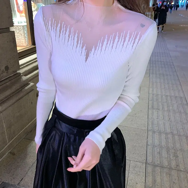 Women's Clothing Lace Splicing Hollow Out Sweater T-shirt for Women Spring Autumn Slim Fit Sexy Inner Wear Thin Knitted Top
Women's Clothing Lace Splicing Hollow Out Sweater T-shirt for Women Spring Autumn Slim Fit Sexy Inner Wear Thin Knitted Top