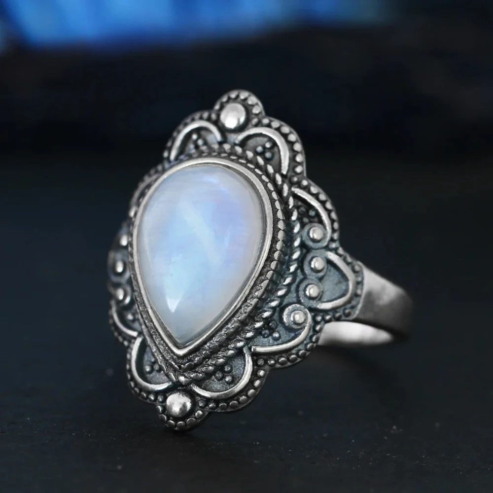 Sterling Silver 925 Rings Water Drop Shaped Natural Moonstone Ring for Women Men Vintage Finger Ring Fine Jewelry Gift
Sterling Silver 925 Rings Water Drop Shaped Natural Moonstone Ring for Women Men Vintage Finger Ring Fine Jewelry Gift